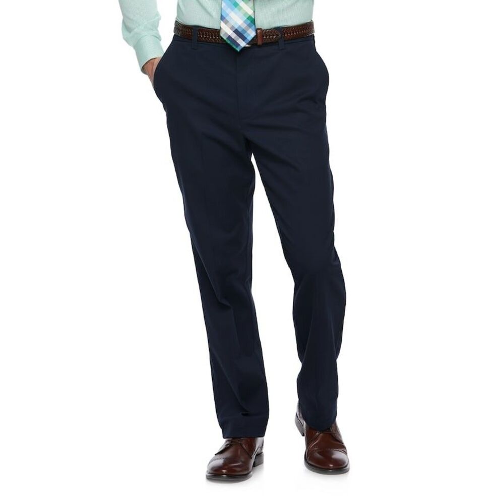Croft Barrow Easy Care Khaki Pants Mens 40x32 Navy Blue Classic Fit Stretch NEW